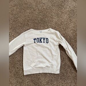 Brandy Melville Light Gray Tokyo Crewneck Sweatshirt with Navy Print